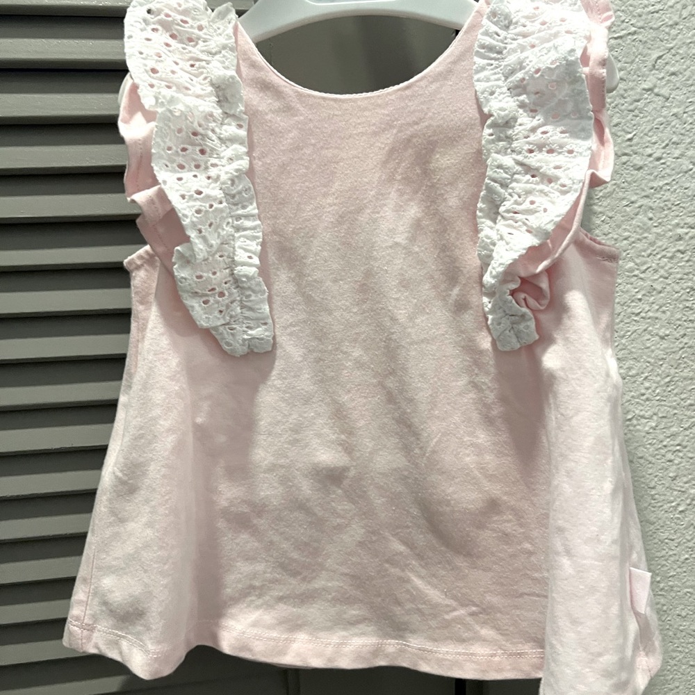 Tutto Piccolo 6 Month Pink Cotton Dress w/ White Eyelet Sleeve Decor